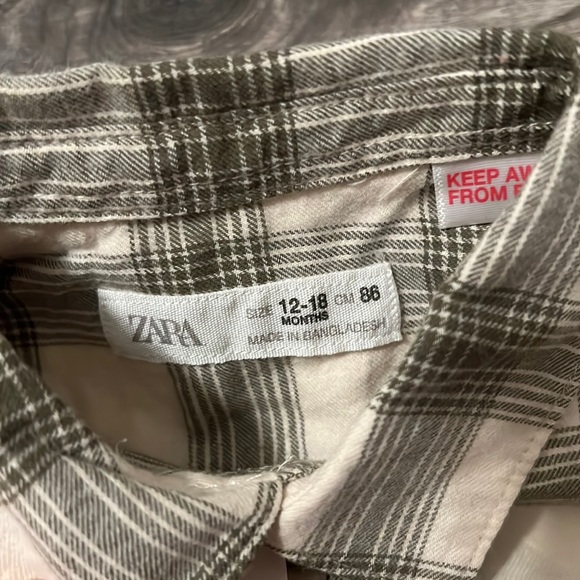 Zara cotton shirt baby boy 12-18 months new plaid khaki ecru - Picture 3 of 9